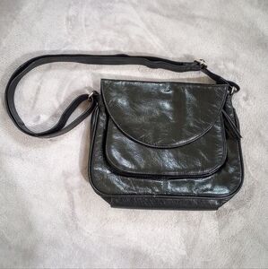 Latico Saddle Crossbody Bag Glossy Black Leather NWOT